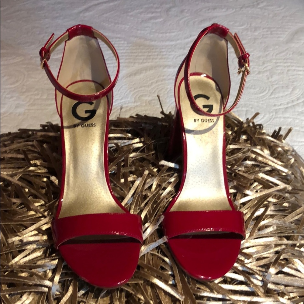 Guess Patent Leather Red Ankle Strap Sandals
